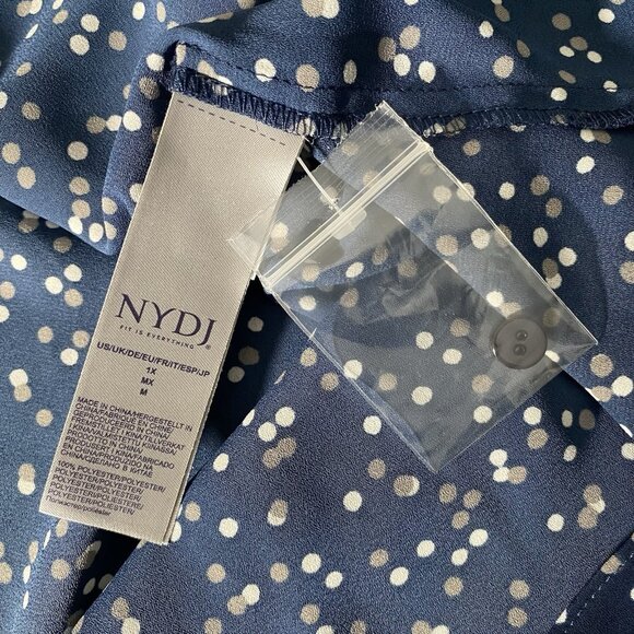 NYDJ Pintuck Pleat Back Blouse Plus Size 1X Pisco Polka Dot Blue White 3/4 Sleev - Picture 10 of 15